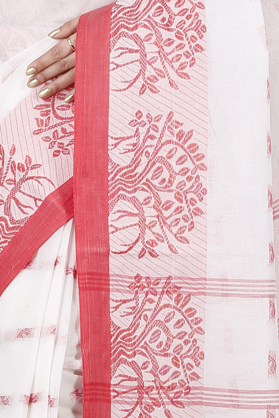 White Pure Cotton Somaya Tant Saree (1045)